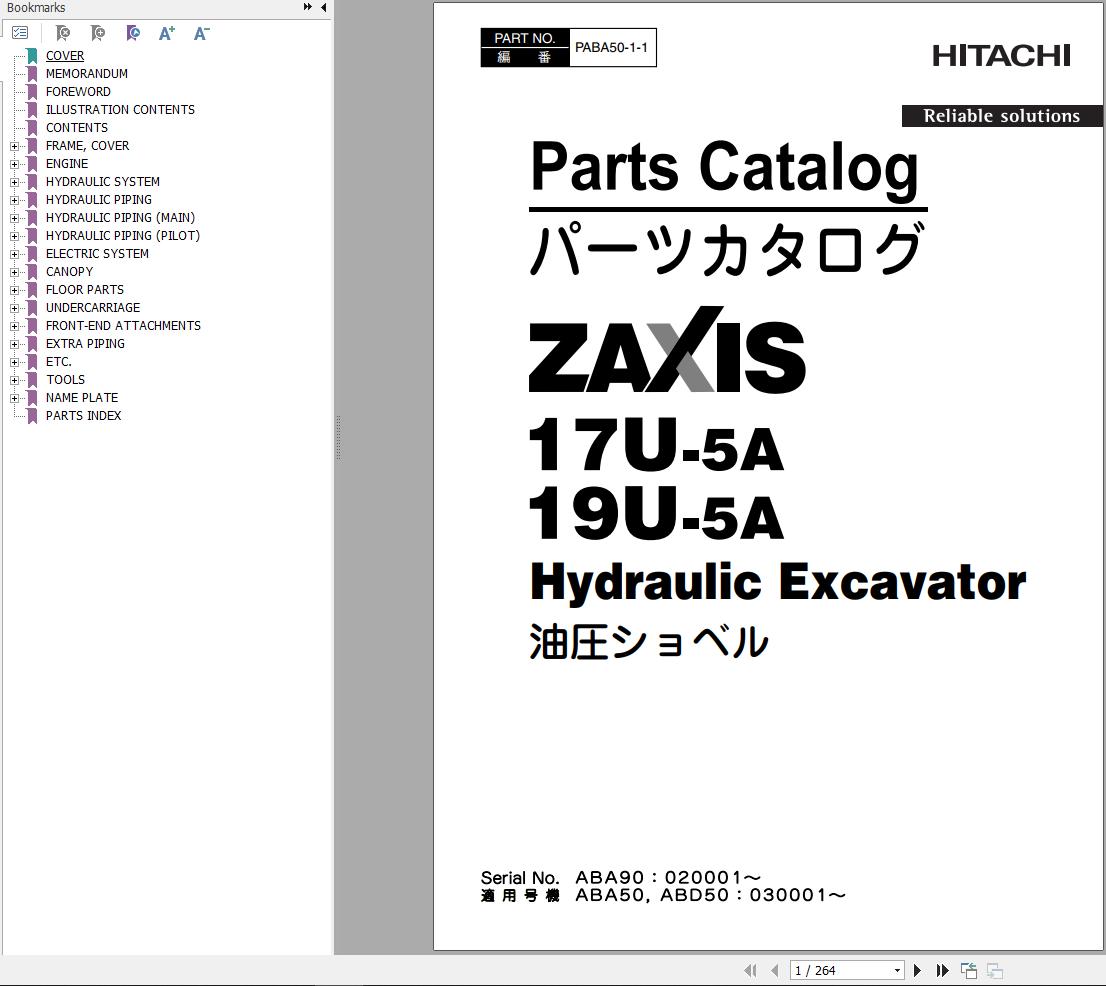 Hitachi Hydraulic Excavator ZX17U 5A ZX19U 5A Parts Catalog EN JP