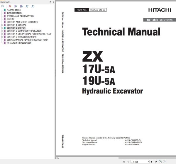 Hitachi Hydraulic Excavator ZX17U 5A ZX19U 5A Technical Manual