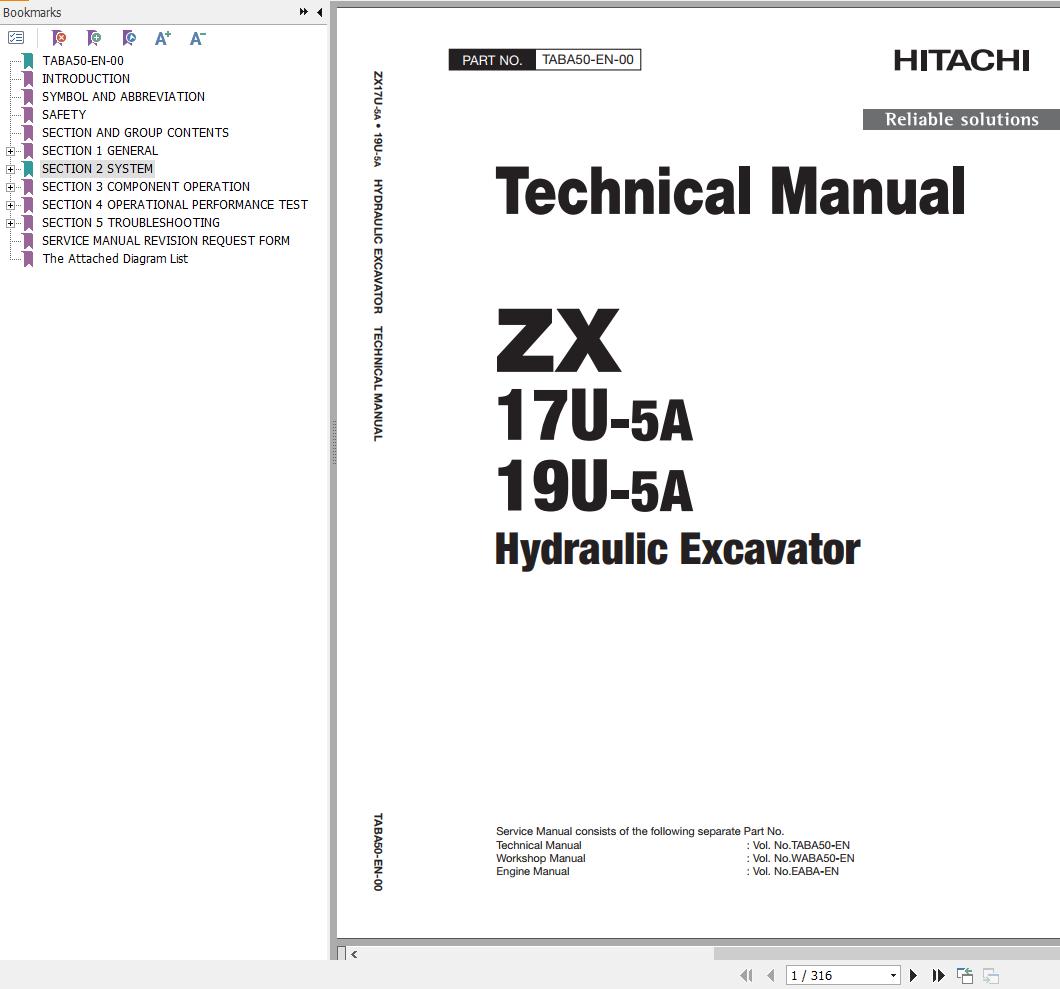Hitachi Hydraulic Excavator ZX17U 5A ZX19U 5A Technical Manual