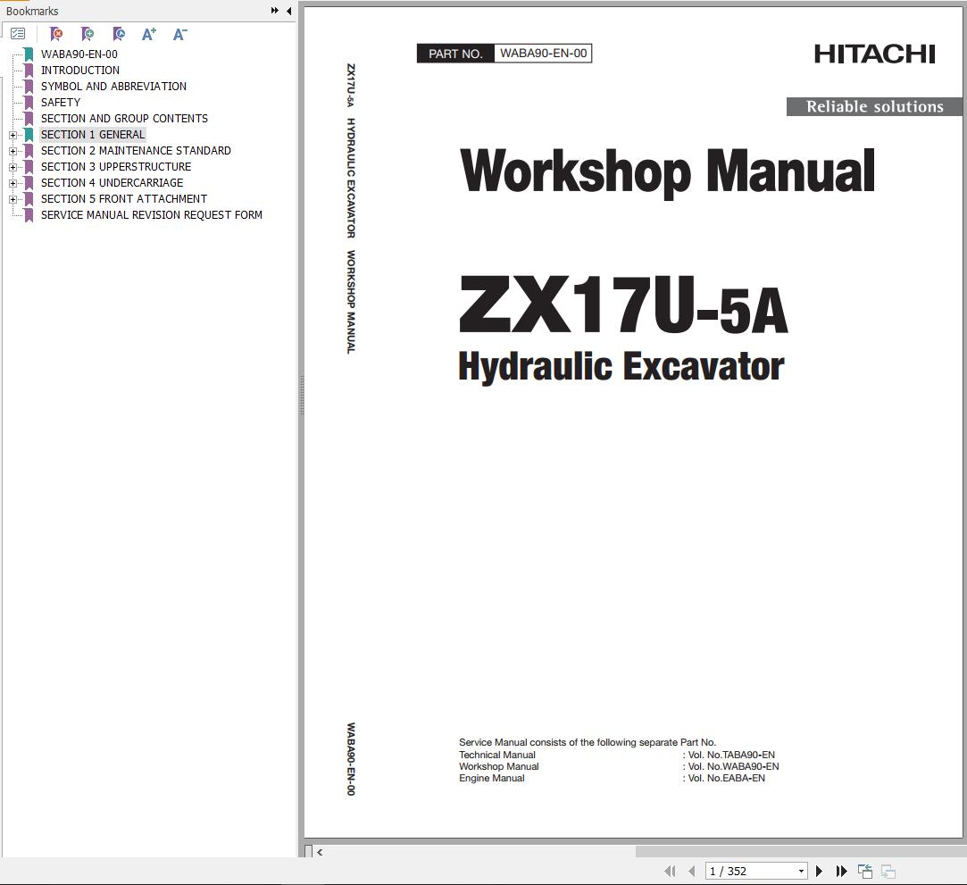 Hitachi Hydraulic Excavator ZX17U 5A ZX19U 5A Workshop Manual