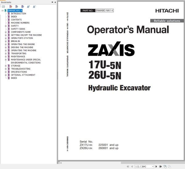 Hitachi Hydraulic Excavator ZX17U 5N Operators Manual ENMABC NA1 4