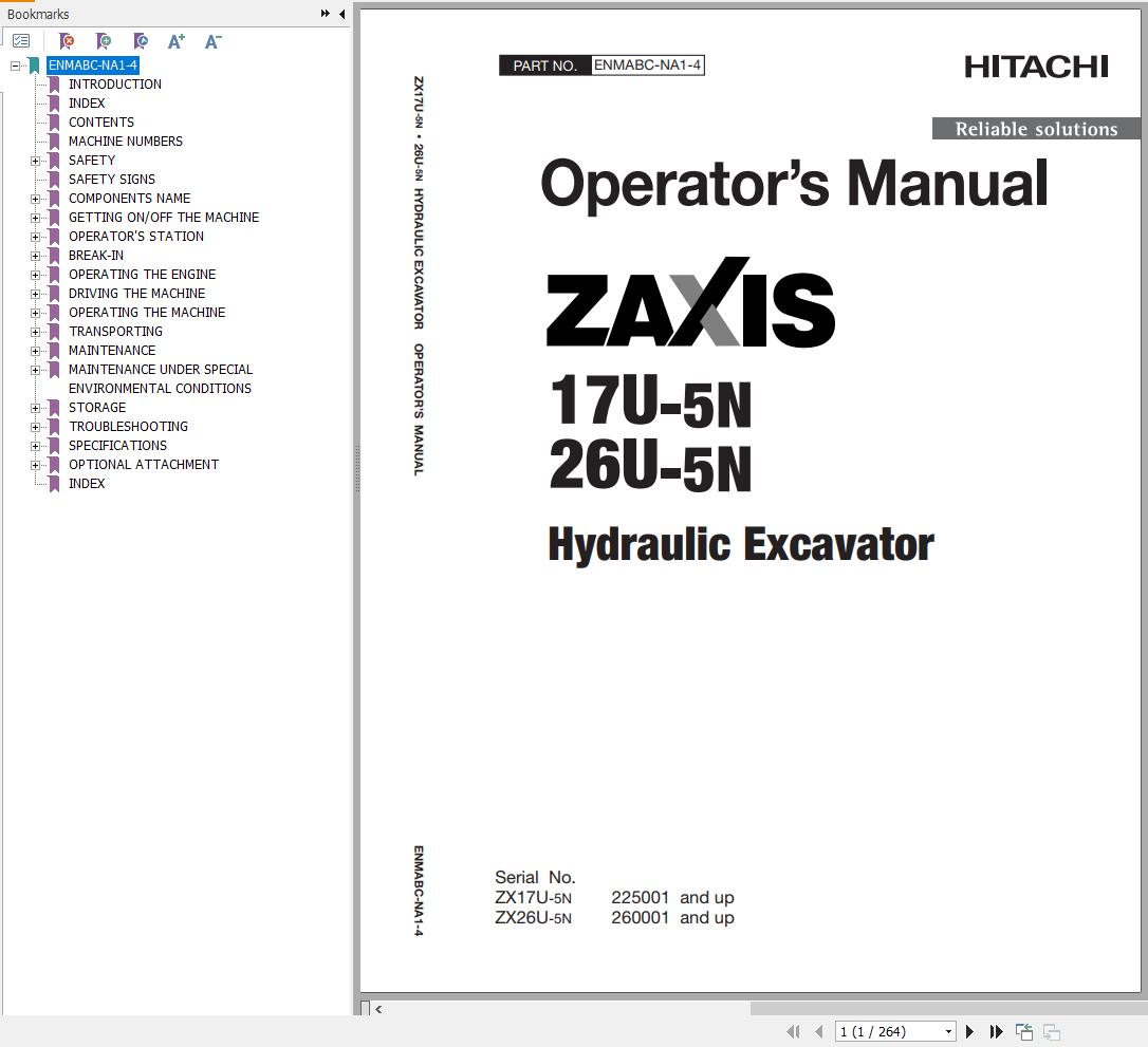 Hitachi Hydraulic Excavator ZX17U 5N Operators Manual ENMABC NA1 4