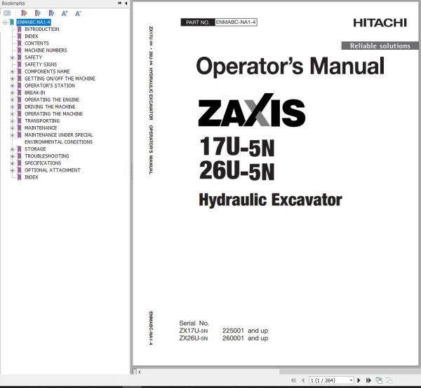 Hitachi Hydraulic Excavator ZX17U 5N ZX26U 5N Operators Manual ENMABC NA1 4