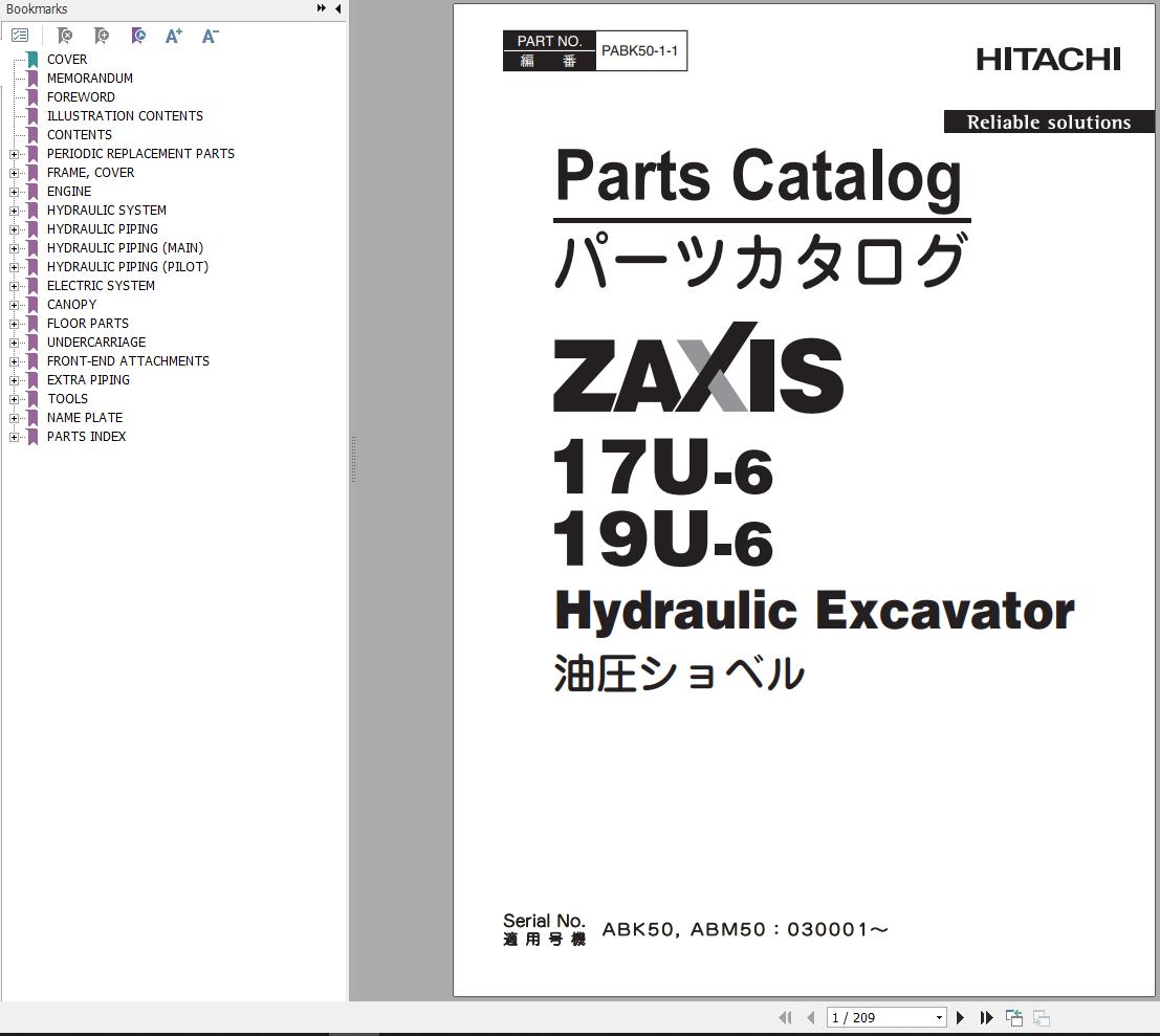 Hitachi Hydraulic Excavator ZX17U 6 ZX19U 6 Parts Catalog EN JP