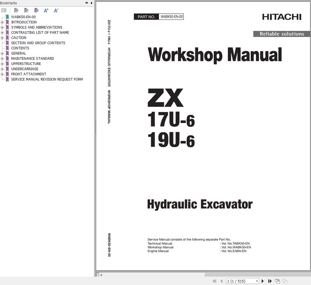 Hitachi Hydraulic Excavator ZX17U 6 ZX19U 6 Workshop Manual WABK50 EN 00