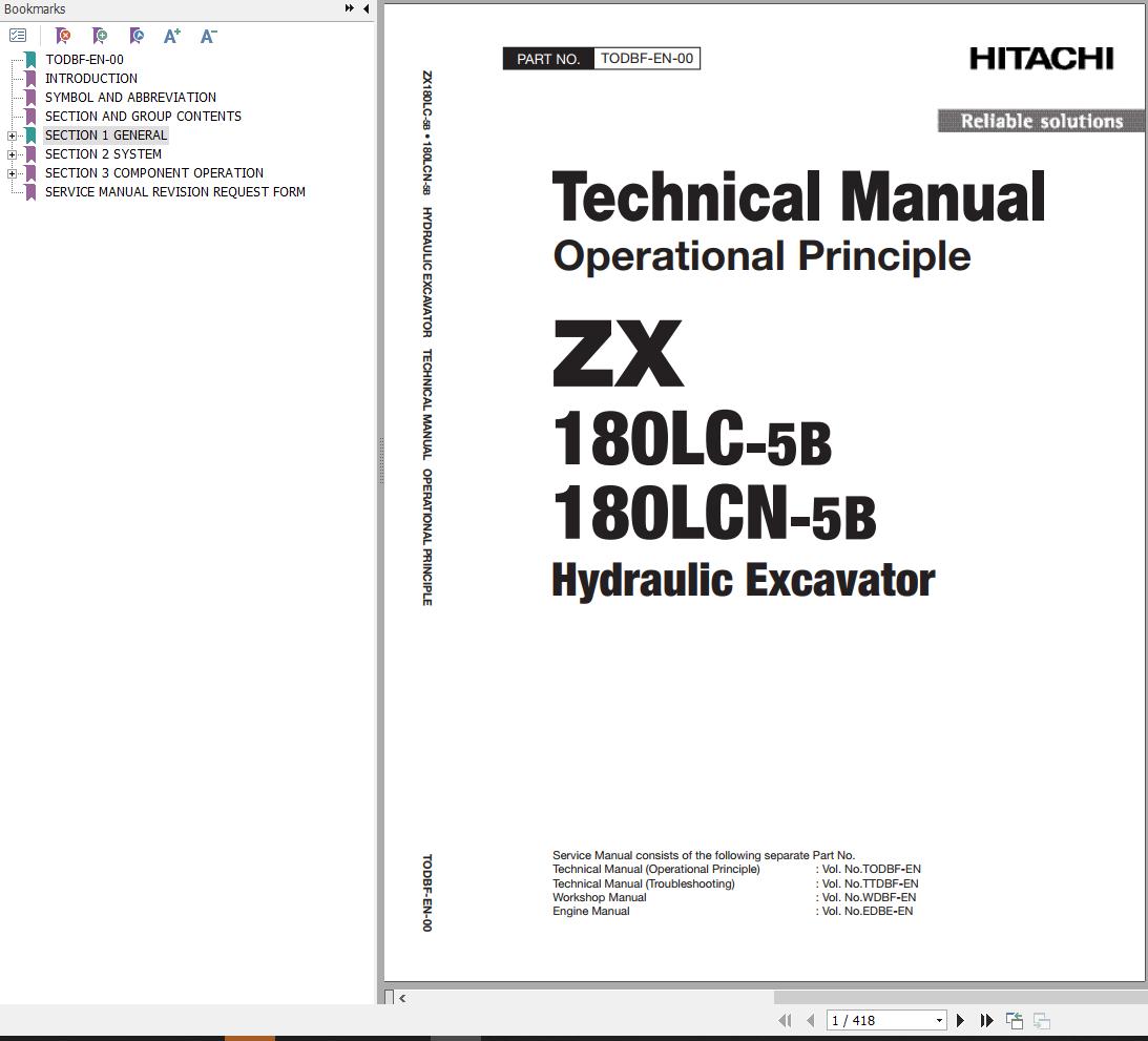 Hitachi Hydraulic Excavator ZX180LC 5B ZX180LCN 5B Technical Manual