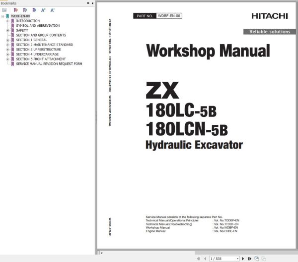 Hitachi Hydraulic Excavator ZX180LC 5B ZX180LCN 5B Workshop Manual