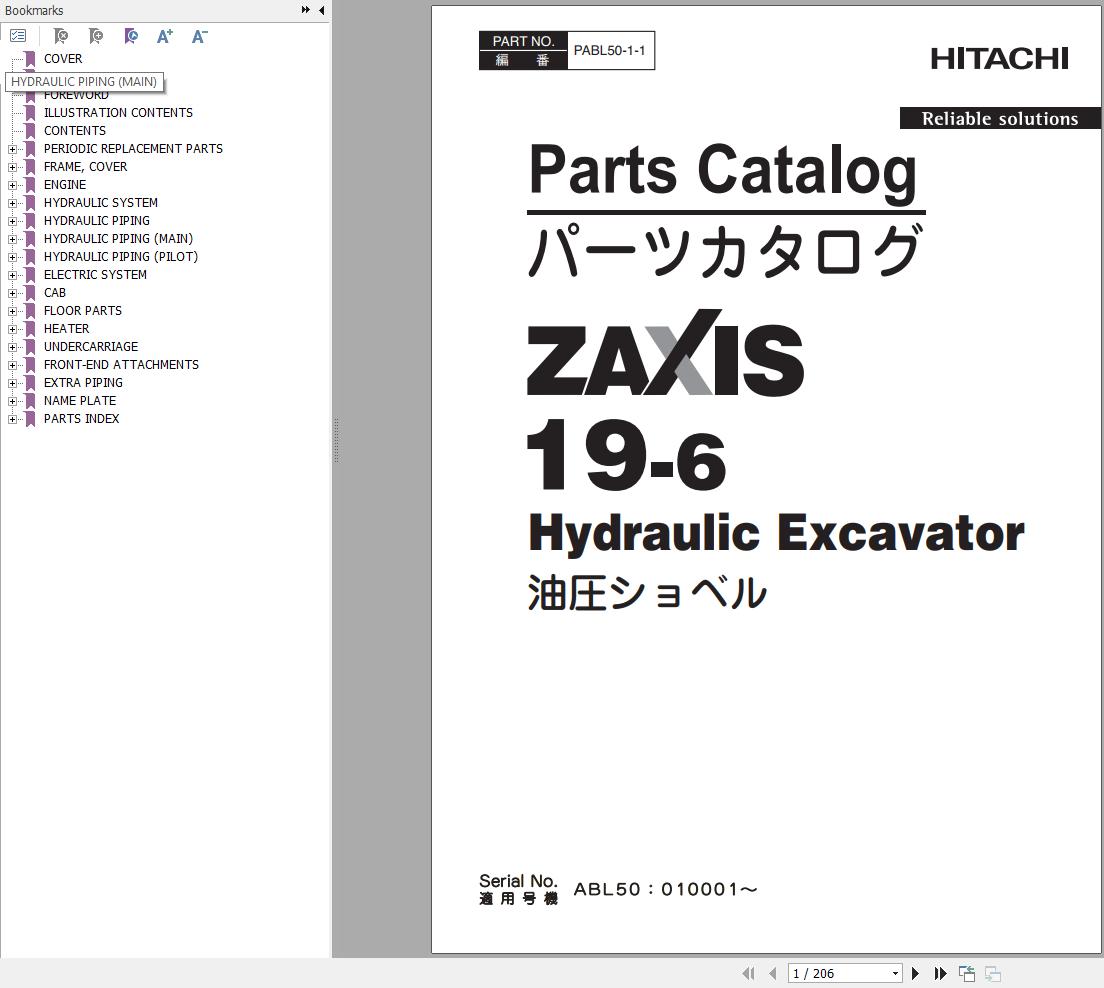 Hitachi Hydraulic Excavator ZX19 6 Parts Catalog EN JP