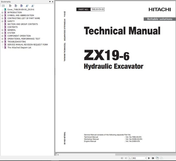 Hitachi Hydraulic Excavator ZX19 6 Technical Manual TABL50 EN 00