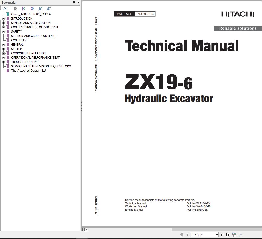 Hitachi Hydraulic Excavator ZX19 6 Technical Manual TABL50 EN 00