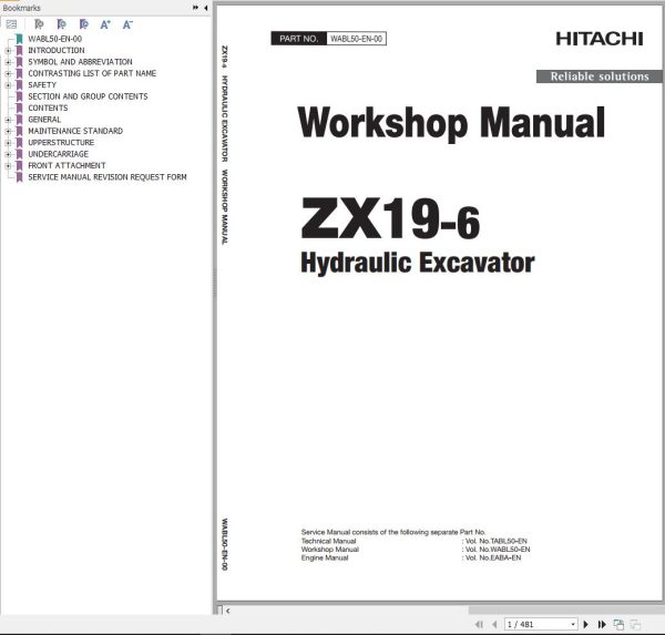 Hitachi Hydraulic Excavator ZX19 6 Workshop Manual WABL50 EN 00