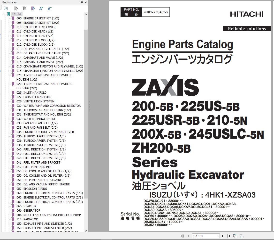 Hitachi Hydraulic Excavator ZX190LC 5B ZX190LCN 5B Engine Parts Catalog EN JP