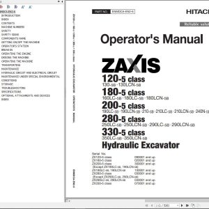 Hitachi Hydraulic Excavator ZX190LC 5B ZX190LCN 5B Operators Manual