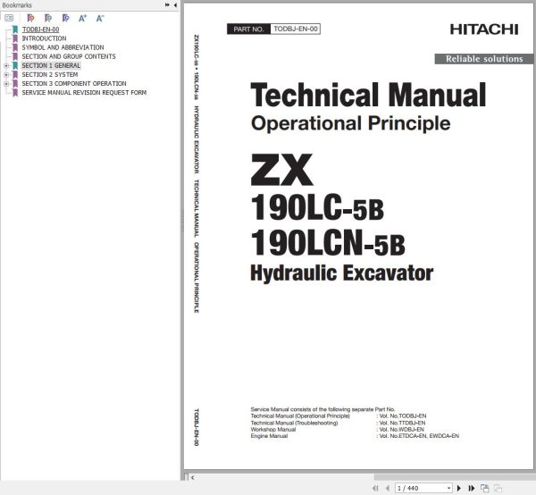 Hitachi Hydraulic Excavator ZX190LC 5B ZX190LCN 5B Technical Manual