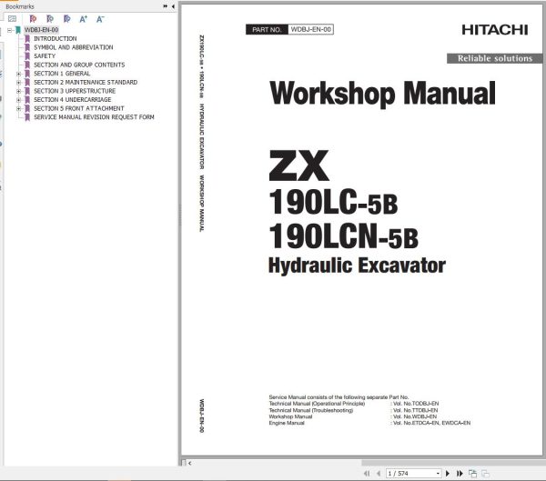 Hitachi Hydraulic Excavator ZX190LC 5B ZX190LCN 5B Workshop Manual