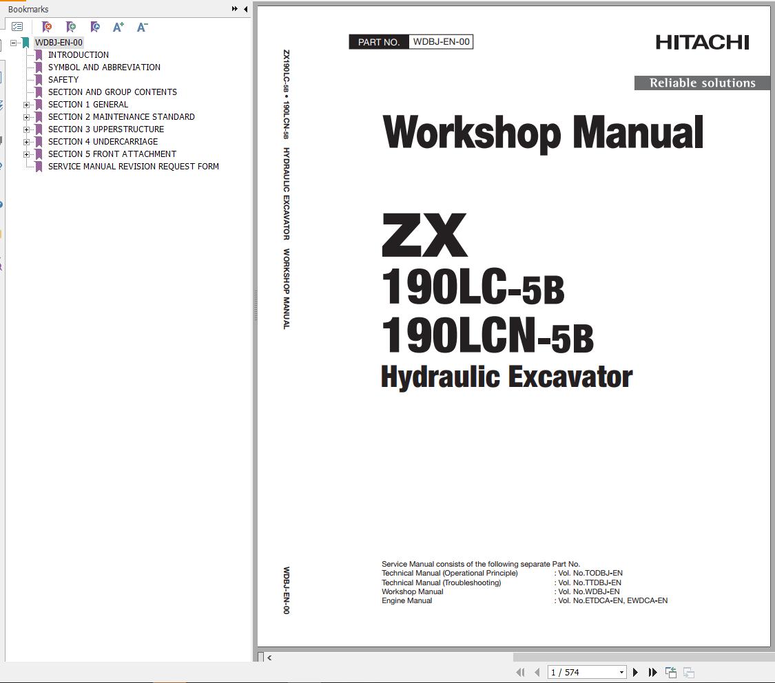 Hitachi Hydraulic Excavator ZX190LC 5B ZX190LCN 5B Workshop Manual
