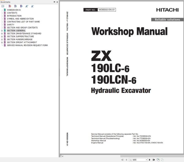 Hitachi Hydraulic Excavator ZX190LC 6 ZX190LCN 6 Workshop Manual