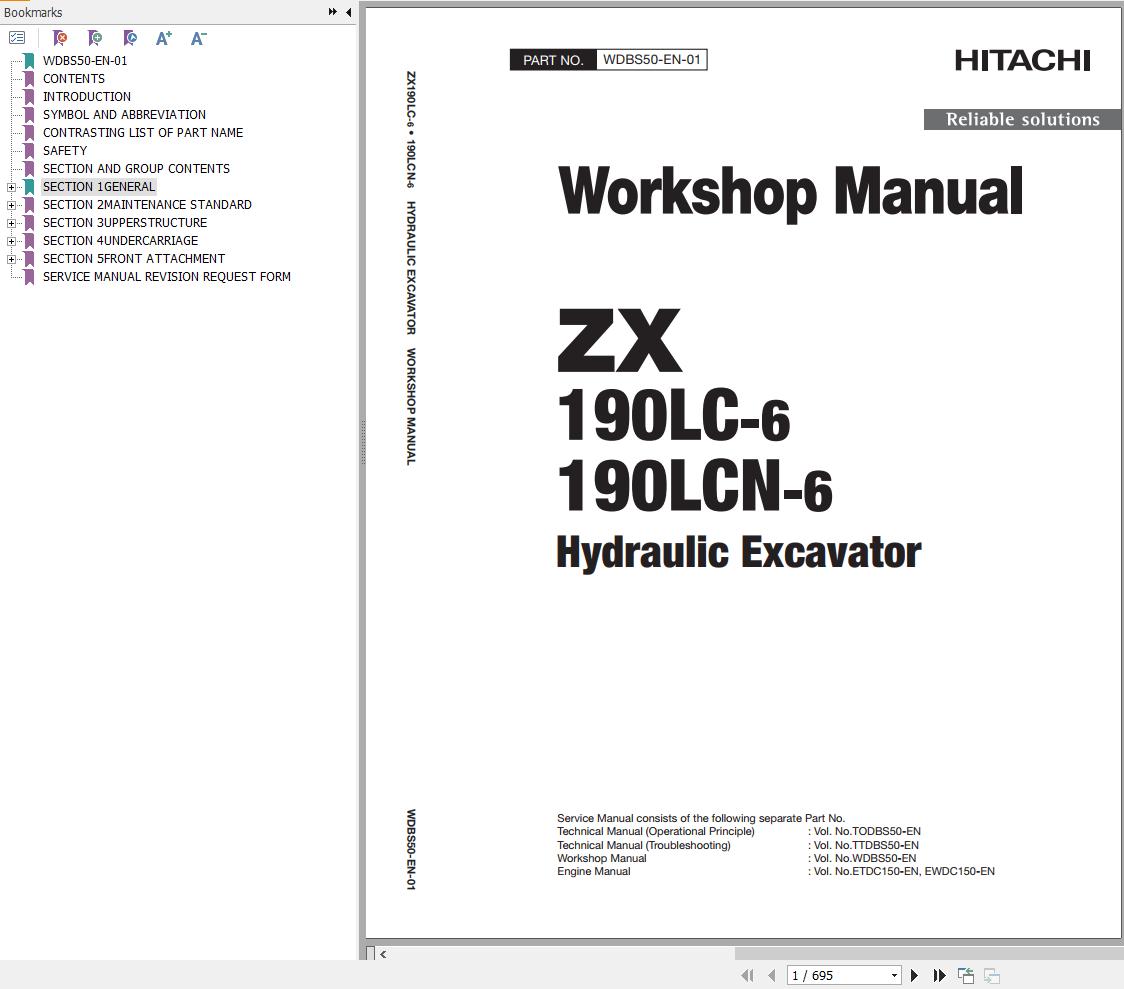 Hitachi Hydraulic Excavator ZX190LC 6 ZX190LCN 6 Workshop Manual