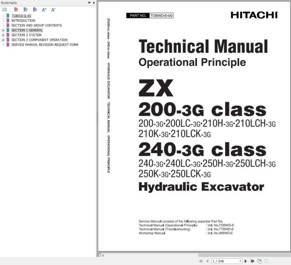 Hitachi Hydraulic Excavator ZX200 3G ZX240 3G Class Technical Manual TOBWD E 00