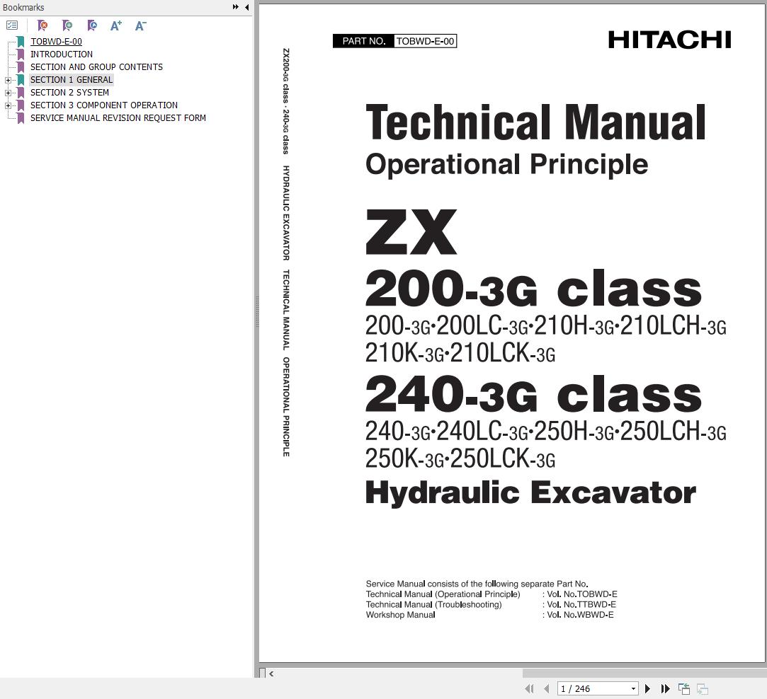 Hitachi Hydraulic Excavator ZX200 3G ZX240 3G Class Technical Manual TOBWD E 00