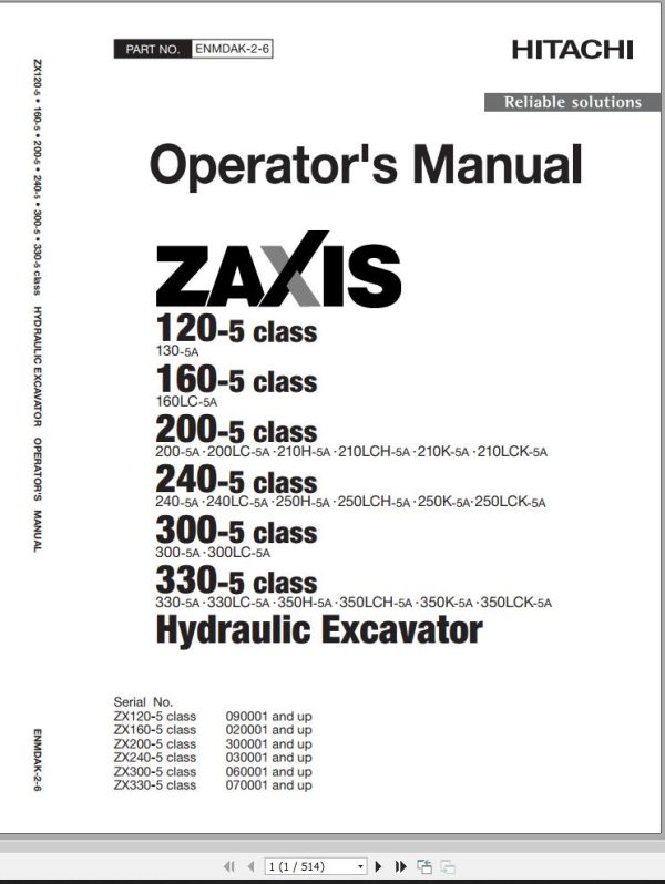 Hitachi Hydraulic Excavator ZX200 5A ZX200LC 5A Operators Manual ENMDAK 2 6