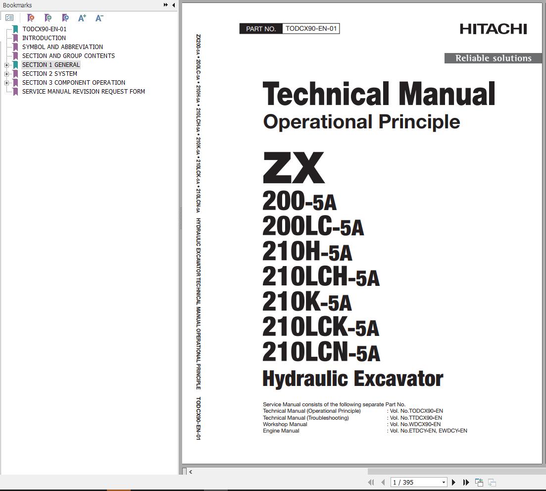 Hitachi Hydraulic Excavator ZX200 5A ZX200LC 5A Technical Manual