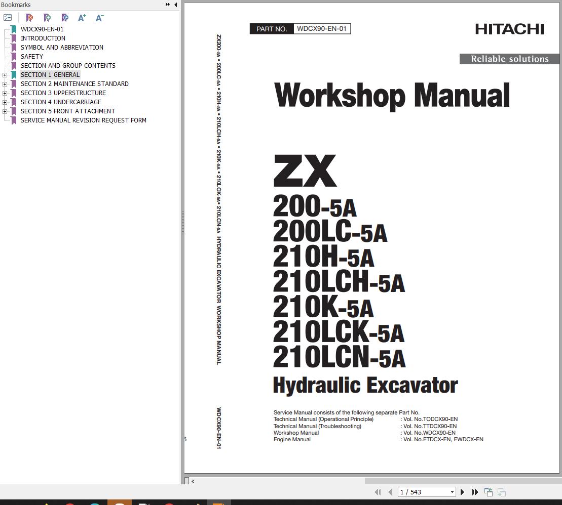 Hitachi Hydraulic Excavator ZX200 5A ZX200LC 5A Workshop Manual WDCX90 EN 01