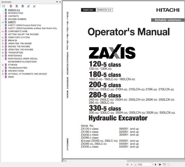 Hitachi Hydraulic Excavator ZX200 5G ZX200LC 5G Operators Manual ENMDCD 3 6