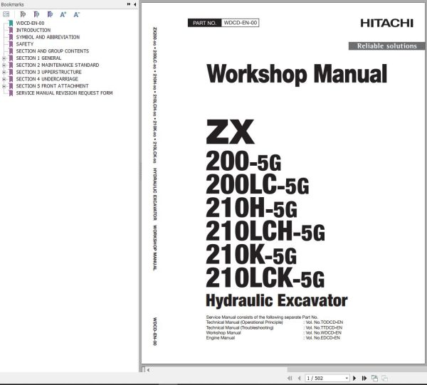 Hitachi Hydraulic Excavator ZX200 5G ZX200LC 5G Workshop Manual