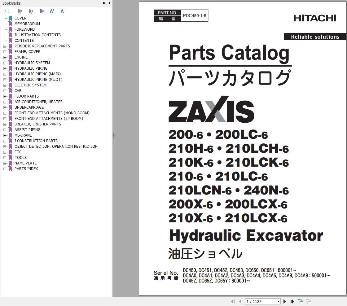Hitachi Hydraulic Excavator ZX200 6 ZX200LC 6 Parts Catalog EN JP