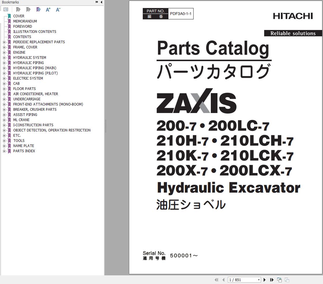 Hitachi Hydraulic Excavator ZX200 7 Parts Catalog EN JP