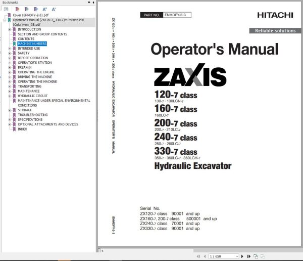 Hitachi Hydraulic Excavator ZX200 7 ZX210LC 7 Operators Manual ENMDFY 2 3