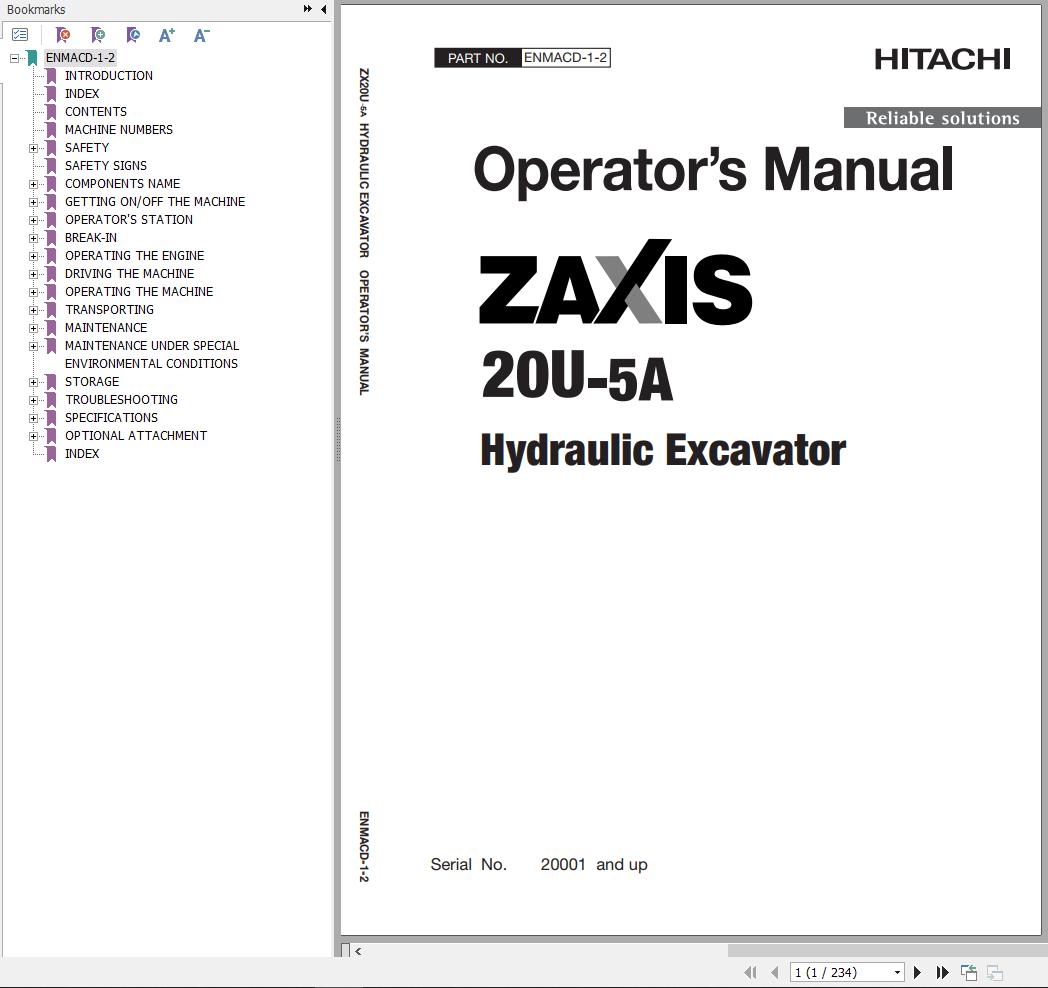 Hitachi Hydraulic Excavator ZX20U 5A Operator’s Manual ENMACD 1 2