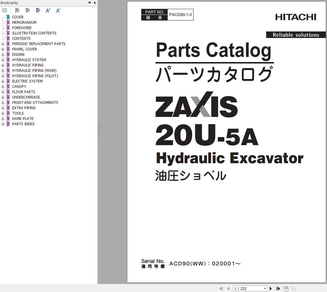 Hitachi Hydraulic Excavator ZX20U 5A Parts Catalog EN JP