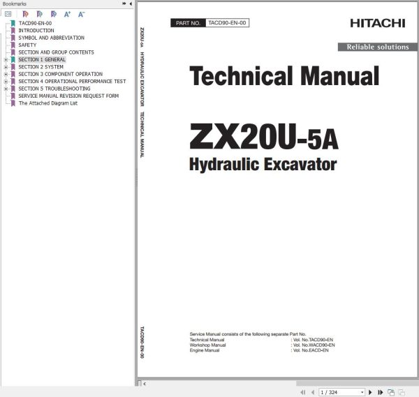 Hitachi Hydraulic Excavator ZX20U 5A Technical Manual TACD90 EN 00