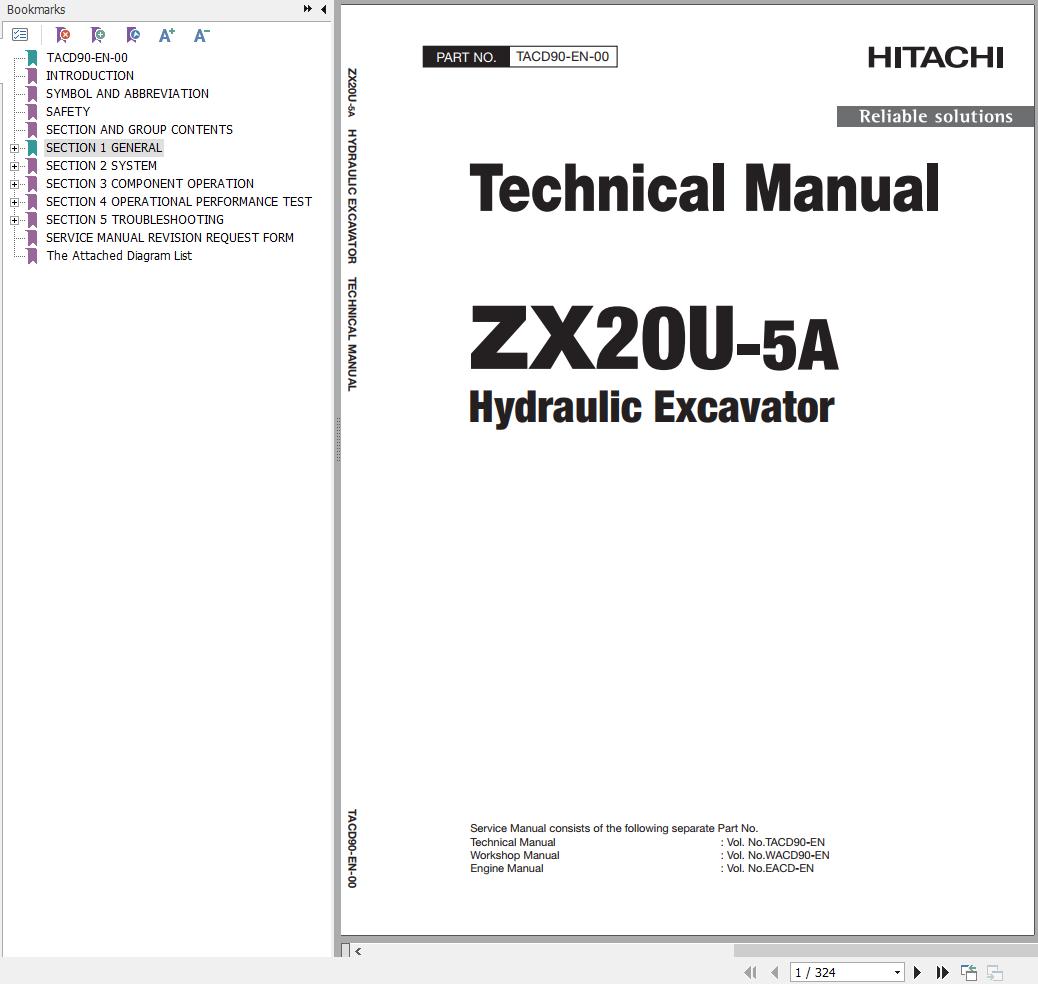 Hitachi Hydraulic Excavator ZX20U 5A Technical Manual TACD90 EN 00