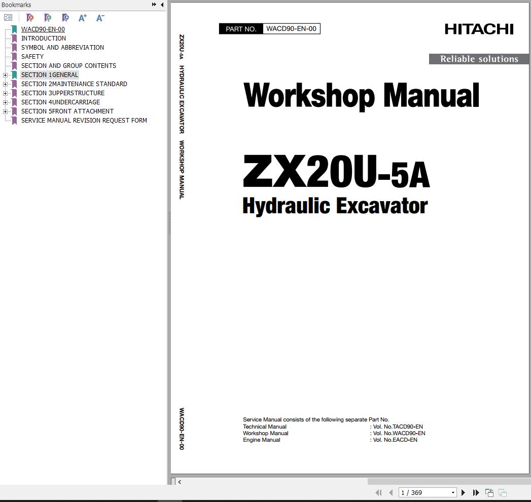 Hitachi Hydraulic Excavator ZX20U 5A Workshop Manual WACD90 EN 00