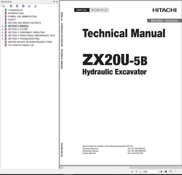 Hitachi Hydraulic Excavator ZX20U 5B Technical Manual TACG90 EN 00