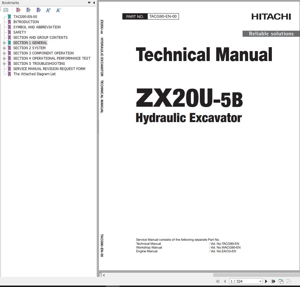 Hitachi Hydraulic Excavator ZX20U 5B Technical Manual TACG90 EN 00