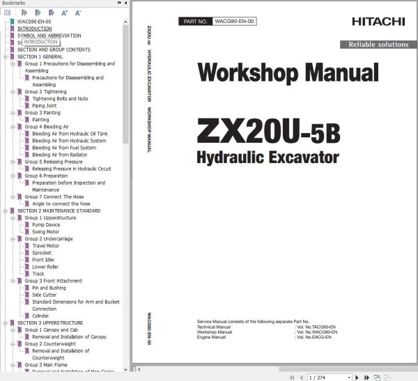 Hitachi Hydraulic Excavator ZX20U 5B Workshop Manual
