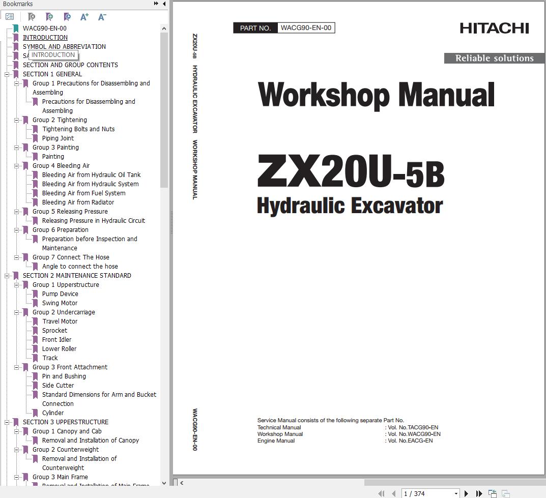 Hitachi Hydraulic Excavator ZX20U 5B Workshop Manual