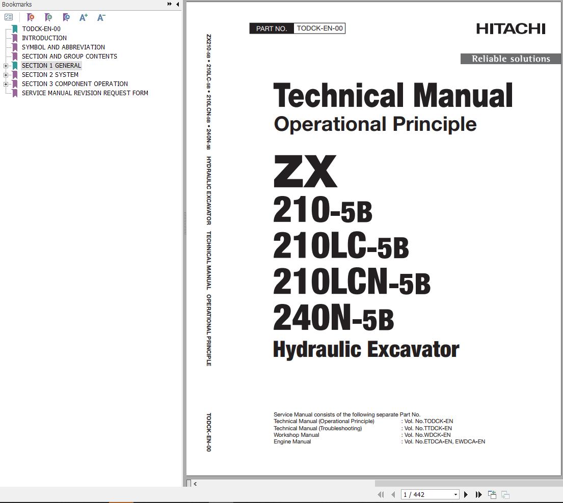 Hitachi Hydraulic Excavator ZX210 5B ZX210LC 5B Technical Manual