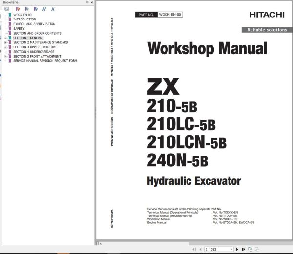 Hitachi Hydraulic Excavator ZX210 5B ZX210LC 5B Workshop Manual