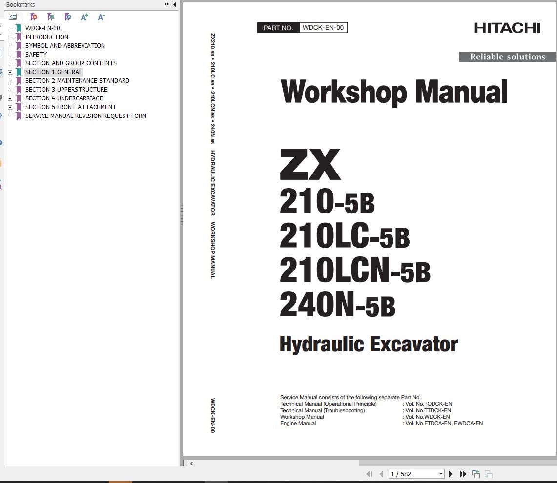 Hitachi Hydraulic Excavator ZX210 5B ZX210LC 5B Workshop Manual