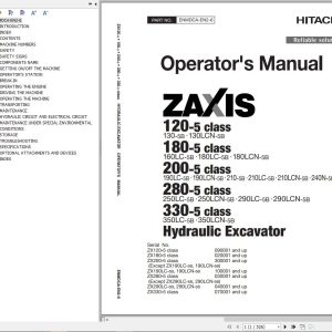 Hitachi Hydraulic Excavator ZX210 5B ZX210LC 5B ZX210LCN 5B Operators Manual