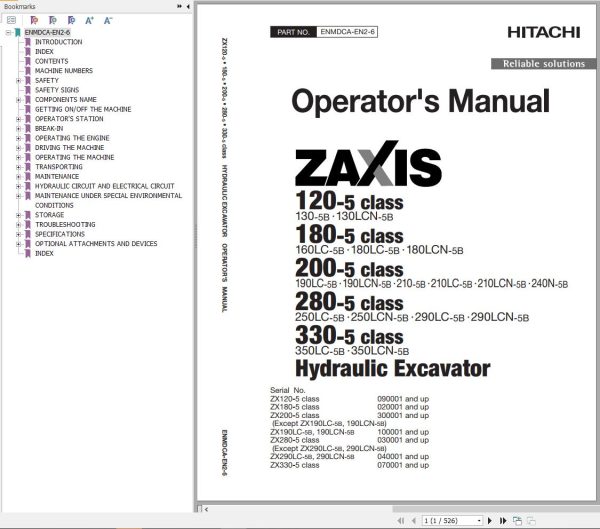 Hitachi Hydraulic Excavator ZX210 5B ZX210LC 5B ZX210LCN 5B Operators Manual