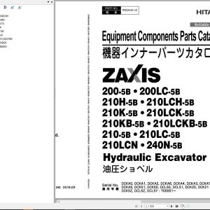 Hitachi Hydraulic Excavator ZX210 5B ZX210LC 5B ZX210LCN 5B Parts Catalog EN JP