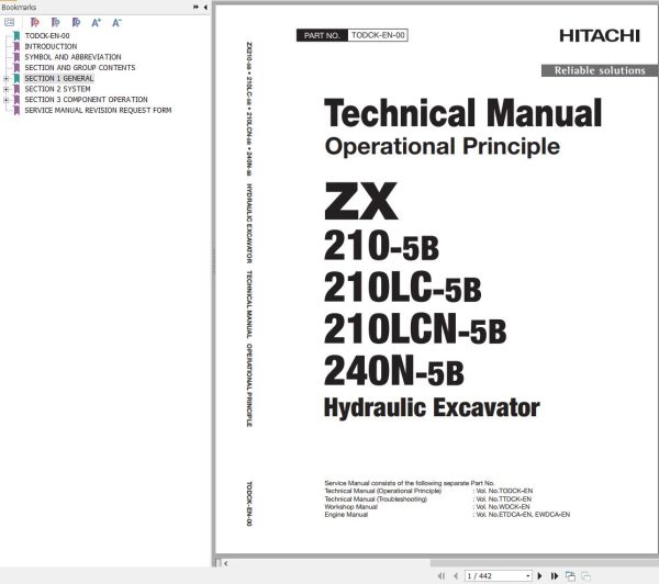 Hitachi Hydraulic Excavator ZX210 5B ZX210LC 5B ZX210LCN 5B Technical Manual
