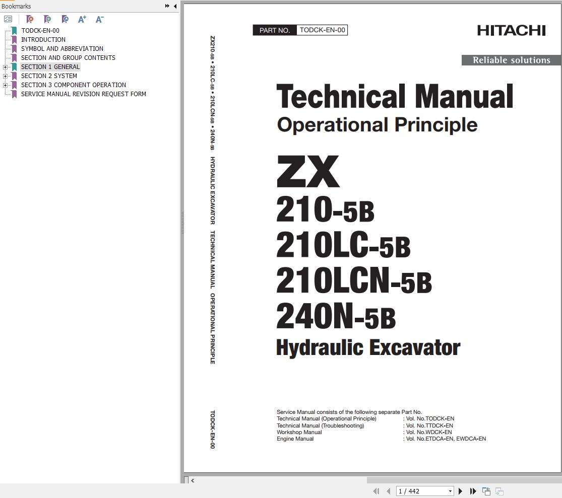 Hitachi Hydraulic Excavator ZX210 5B ZX210LC 5B ZX210LCN 5B Technical Manual