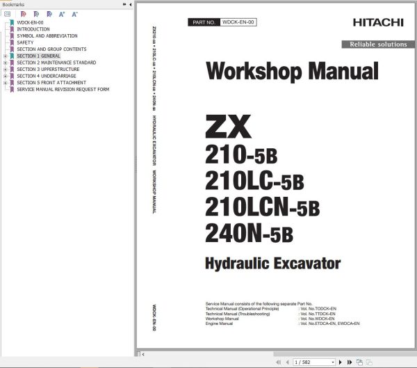 Hitachi Hydraulic Excavator ZX210 5B ZX210LC 5B ZX210LCN 5B Workshop Manual